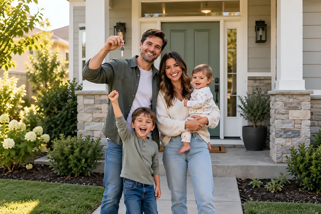 Family in front of their home